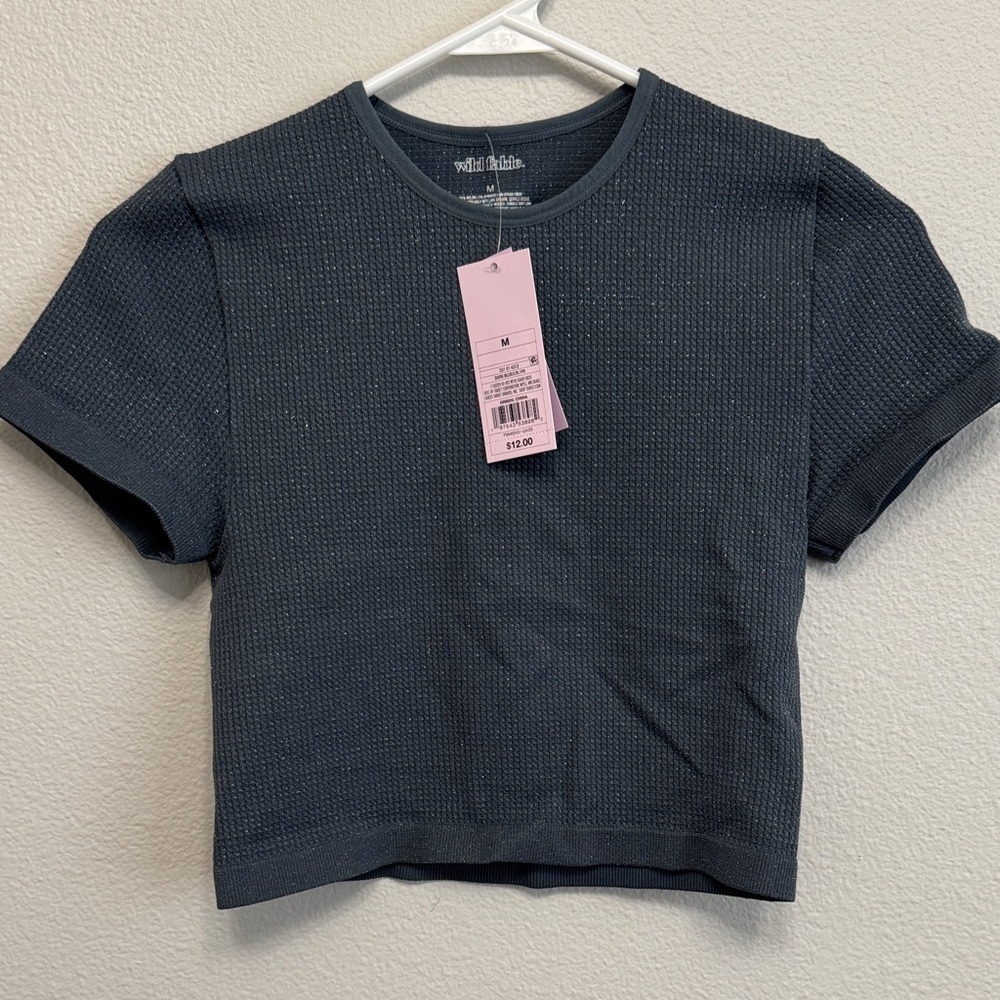 Wild Fable Dark Blue Textured Crop Top
